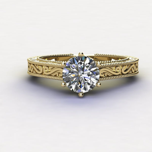 1.0ct Brilliant Diamond Vintage Gold Wedding Ring - 01US09